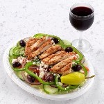 greek salad with grilled chicken with wine 150x150