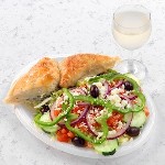 spanakopita with greek salad and white wine 150x150